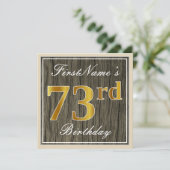 Elegant, Faux Wood, Faux Gold 73rd Birthday + Naam Kaart (Staand voorkant)