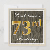 Elegant, Faux Wood, Faux Gold 73rd Birthday + Naam Kaart (Voorkant)