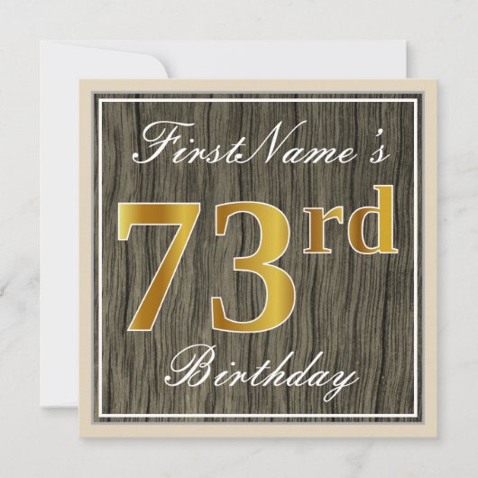 Elegant, Faux Wood, Faux Gold 73rd Birthday + Naam Kaart (Voorkant)