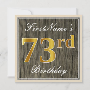 Elegant, Faux Wood, Faux Gold 73rd Birthday + Naam Kaart