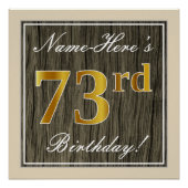 Elegant, Faux Wood, Faux Gold 73rd Birthday + Naam Perfect Poster (Voorkant)