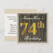 Elegant, Faux Wood, Faux Gold 74th Birthday + Naam Kaart (Voorkant / Achterkant)
