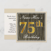 Elegant, Faux Wood, Faux Gold 75th Birthday + Naam Kaart (Voorkant / Achterkant)