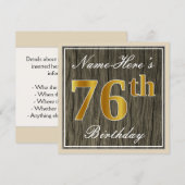 Elegant, Faux Wood, Faux Gold 76th Birthday + Naam Kaart (Voorkant / Achterkant)