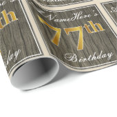 Elegant, Faux Wood, Faux Gold 77th Birthday + Naam Cadeaupapier (Rol Hoek)