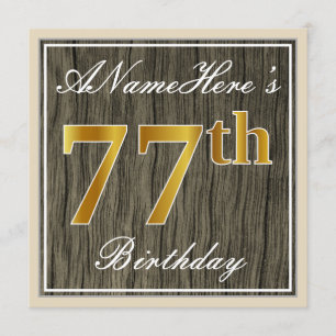Elegant, Faux Wood, Faux Gold 77th Birthday + Naam Kaart