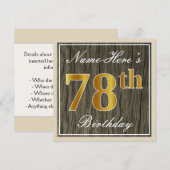 Elegant, Faux Wood, Faux Gold 78th Birthday + Naam Kaart (Voorkant / Achterkant)