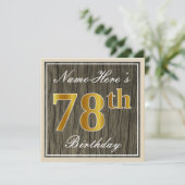 Elegant, Faux Wood, Faux Gold 78th Birthday + Naam Kaart (Staand voorkant)