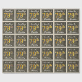 Elegant, Faux Wood, Faux Gold 79th Birthday + Naam Cadeaupapier