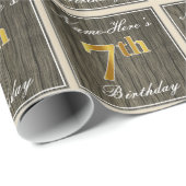 Elegant, Faux Wood, Faux Gold 7th Birthday + Naam Cadeaupapier (Rol Hoek)