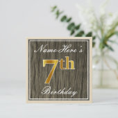 Elegant, Faux Wood, Faux Gold 7th Birthday + Naam Kaart (Staand voorkant)