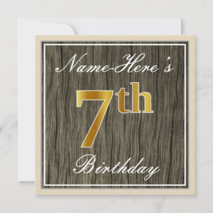 Elegant, Faux Wood, Faux Gold 7th Birthday + Naam Kaart