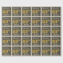 Elegant, Faux Wood, Faux Gold 80th Birthday + Naam