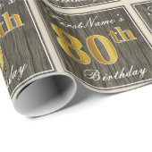 Elegant, Faux Wood, Faux Gold 80th Birthday + Naam Cadeaupapier (Rol Hoek)