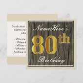 Elegant, Faux Wood, Faux Gold 80th Birthday + Naam Kaart (Voorkant / Achterkant)