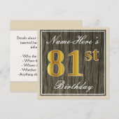 Elegant, Faux Wood, Faux Gold 81st Birthday + Naam Kaart (Voorkant / Achterkant)
