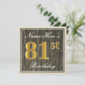 Elegant, Faux Wood, Faux Gold 81st Birthday + Naam Kaart (Staand voorkant)