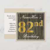 Elegant, Faux Wood, Faux Gold 82nd Birthday + Naam Kaart (Voorkant / Achterkant)