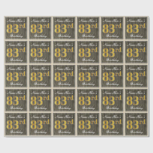 Elegant, Faux Wood, Faux Gold 83rd Birthday + Naam Cadeaupapier