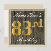 Elegant, Faux Wood, Faux Gold 83rd Birthday + Naam Kaart (Voorkant / Achterkant)