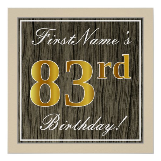 Elegant, Faux Wood, Faux Gold 83rd Birthday + Naam Poster (Voorkant)