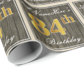 Elegant, Faux Wood, Faux Gold 84th Birthday + Naam Cadeaupapier (Rol Hoek)