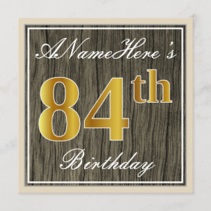 Elegant, Faux Wood, Faux Gold 84th Birthday + Naam Kaart