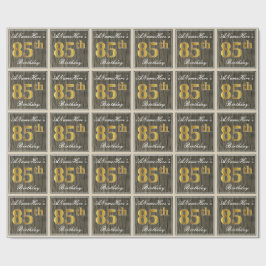 Elegant, Faux Wood, Faux Gold 85th Birthday + Naam Cadeaupapier