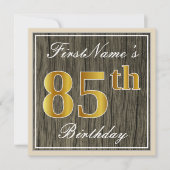 Elegant, Faux Wood, Faux Gold 85th Birthday + Naam Kaart (Voorkant)