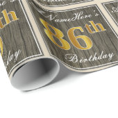 Elegant, Faux Wood, Faux Gold 86th Birthday + Naam Cadeaupapier (Rol Hoek)