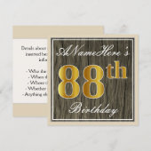 Elegant, Faux Wood, Faux Gold 88th Birthday + Naam Kaart (Voorkant / Achterkant)