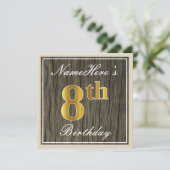 Elegant, Faux Wood, Faux Gold 8th Birthday + Naam Kaart (Staand voorkant)