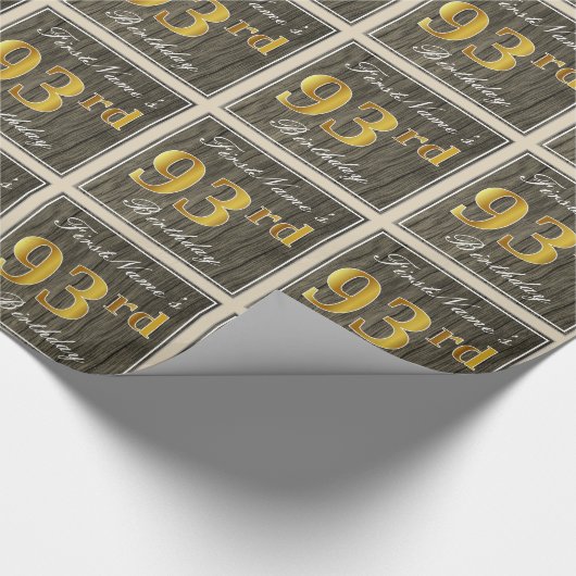 Elegant, Faux Wood, Faux Gold 93rd Birthday + Naam Cadeaupapier (Hoek)