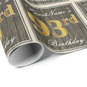 Elegant, Faux Wood, Faux Gold 93rd Birthday + Naam Cadeaupapier (Rol Hoek)