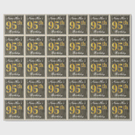 Elegant, Faux Wood, Faux Gold 95th Birthday + Naam Cadeaupapier