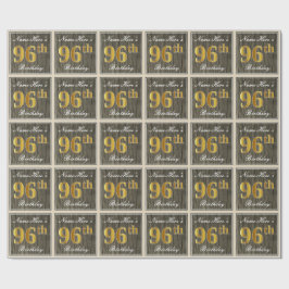 Elegant, Faux Wood, Faux Gold 96th Birthday + Naam Cadeaupapier