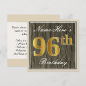 Elegant, Faux Wood, Faux Gold 96th Birthday + Naam Kaart (Voorkant / Achterkant)