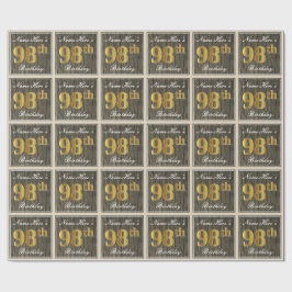 Elegant, Faux Wood, Faux Gold 98th Birthday + Naam Cadeaupapier