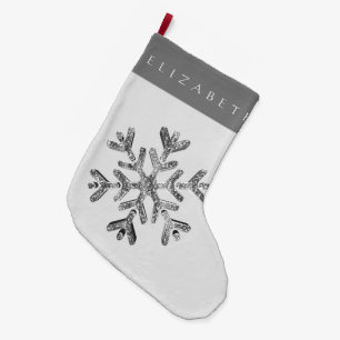 Elegant Faux Zilver Grijs Sneeuwvlok met Naam Grote Kerstsok