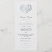 Elegant Faux Zilveren Folie Hart Slim Diner Menu (Voorkant)