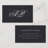 Elegant Faux zwart leder met Luxe Monogram Visitekaartje (Voorkant / Achterkant)