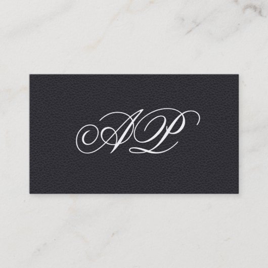 Elegant Faux zwart leder met Luxe Monogram Visitekaartje (Voorkant)