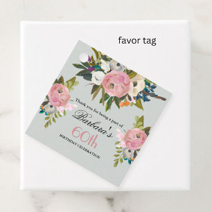 Elegant Favor Tag Bloem 60ste Verjaardag Bedankjes Labels