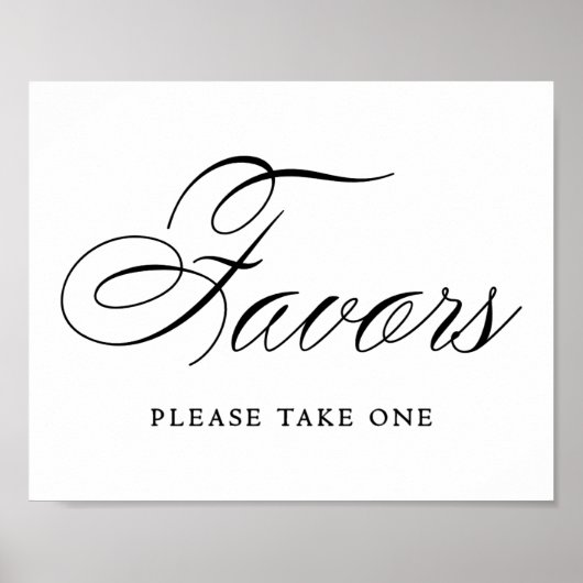 Elegant Favors Black Script | Horizontale tabel Poster (Voorkant)