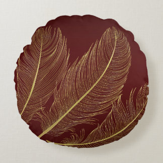 Elegant Feather Art In Rich Burgundy Luxury Tones Rond Kussen