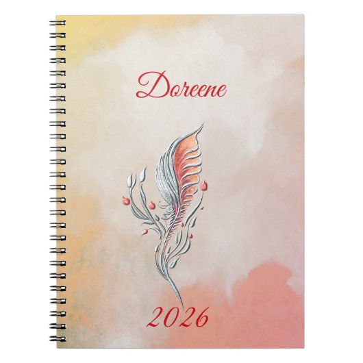 Elegant Feather Floral Watercolour  notebook  Notitieboek (Voorkant)