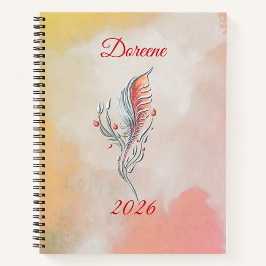 Elegant Feather Floral Watercolour Spiral Notebook Notitieboek (Voorkant)