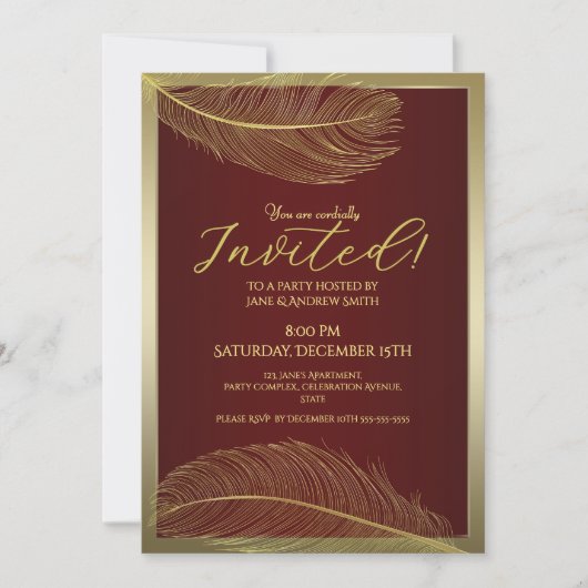 Elegant Feather Invitation Card Luxury Celebration Kaart (Voorkant)