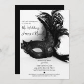 Elegant Feather Masquerade Black White Wedding Kaart (Voorkant / Achterkant)