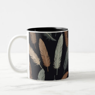 Elegant Feather Pattern Mug – Nature’s Grace Tweekleurige Koffiemok